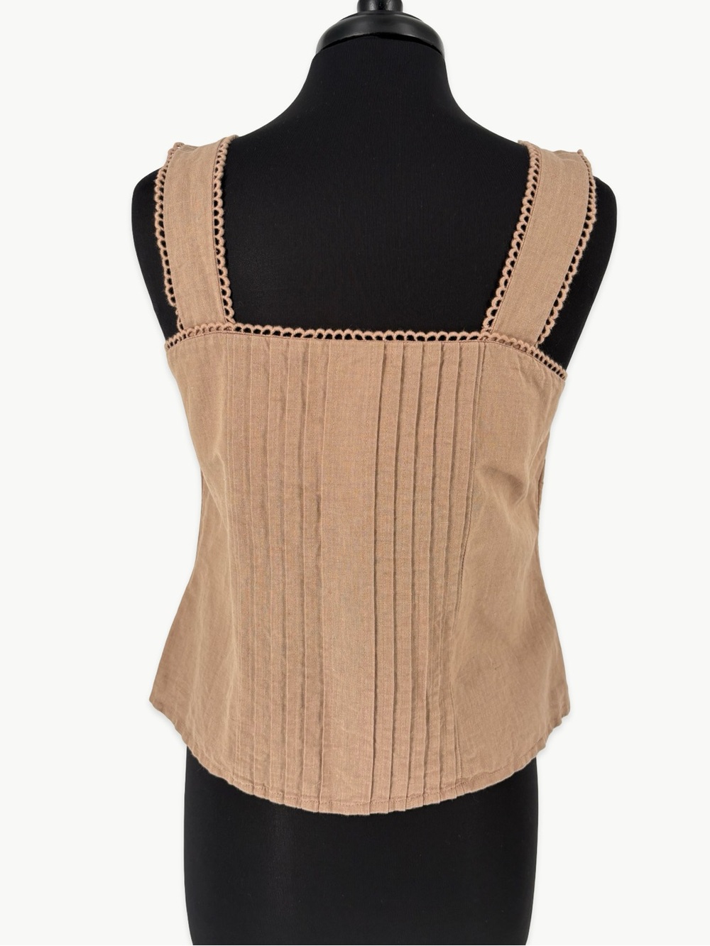 Amour Vert Crochet Trim Tank Top Size Medium in Sand Linen Organic Cotton NWT - Picture 3 of 11